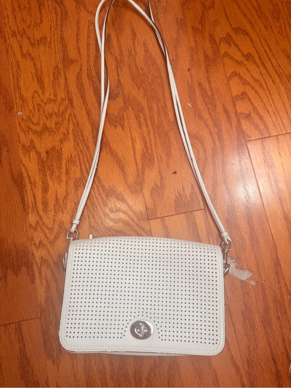 COACH White Perforated Crossbody Bag - Sleek Everyday Shoulder Bag